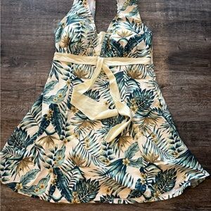 Tropical Print Halter Swim Dress